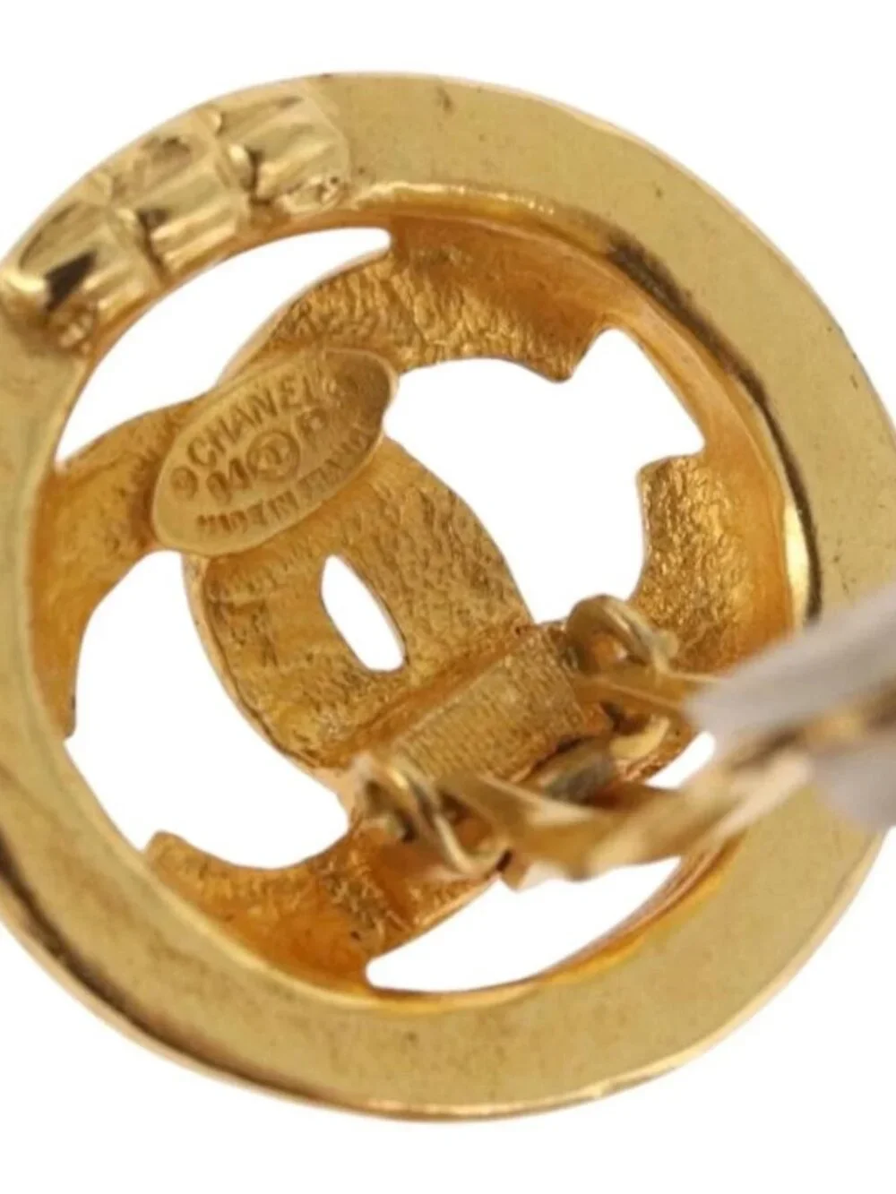 CHANEL COCO Mark Earring Metal Gold Tone CC Auth 187301M